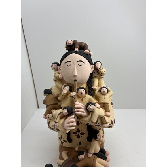 Clay Storyteller Figurine With Multicolored Children & Flute Design - Picture 3 of 12